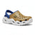 Sandal with blue strap and beige sole on a white background