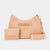A light peach-beige embossed leather hobo handbag with a matching small crossbody pouch and a wide matching shoulder strap, displayed on a light gray background. The brand name 'bebe' is visible on the front of both the bag and the pouch.