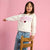Sinsay Girl's Beige Long Sleeve Graphic Printed Sweatshirt