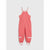 A baby's coral pink sleeveless jumpsuit with adjustable shoulder straps, elasticized ankles, and reflective silver stripes on the lower legs, shown against a light gray background.