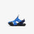 Blue and black sandal with Nike logo on a white background