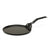 Black frying pan with textured surface on a white background