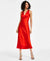 Emerald Sundae Women's Red V-Neck A-Line Satin Midi Dress|Emerald Sundae In Lebanon