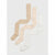 Three pairs of knee-high socks in beige, nude, and white, arranged diagonally on a light gray background.