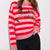 Sinsay Women's Red and Pink Horizontal Striped Crewneck Printed Chest Sweater