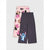 A two-pack of children's cropped pants featuring a pink pair with a Minnie Mouse pattern and a dark gray pair with a Stitch graphic on the leg.