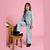 Sinsay Girl's Light Blue Rhinestone Heart Print Waist Elastic Wide Legs Denim Pants