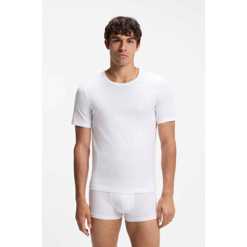 Boss Men's White 3 Pack Classic Cotton Regular Fit Logo Crewneck T-Shirt
