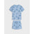 A two-piece kids' pajama set in light blue, featuring a short-sleeve t-shirt and matching shorts with an all-over pineapple print.