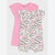 A baby girl's two-piece outfit set featuring a solid pink short-sleeve t-shirt and a white one-piece romper with a gray zebra print and pink hearts, displayed against a light gray background.