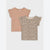 Two short-sleeve girls' tops with ruffled sleeves, shown as a set: one in solid dusty rose and one in beige leopard print.