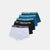 A set of five men's boxer briefs in light gray, black, blue, teal, and dark green, arranged in a fan shape. Each pair features a contrasting elastic waistband with the text 'WINTER'S FINEST TREES' printed in white.