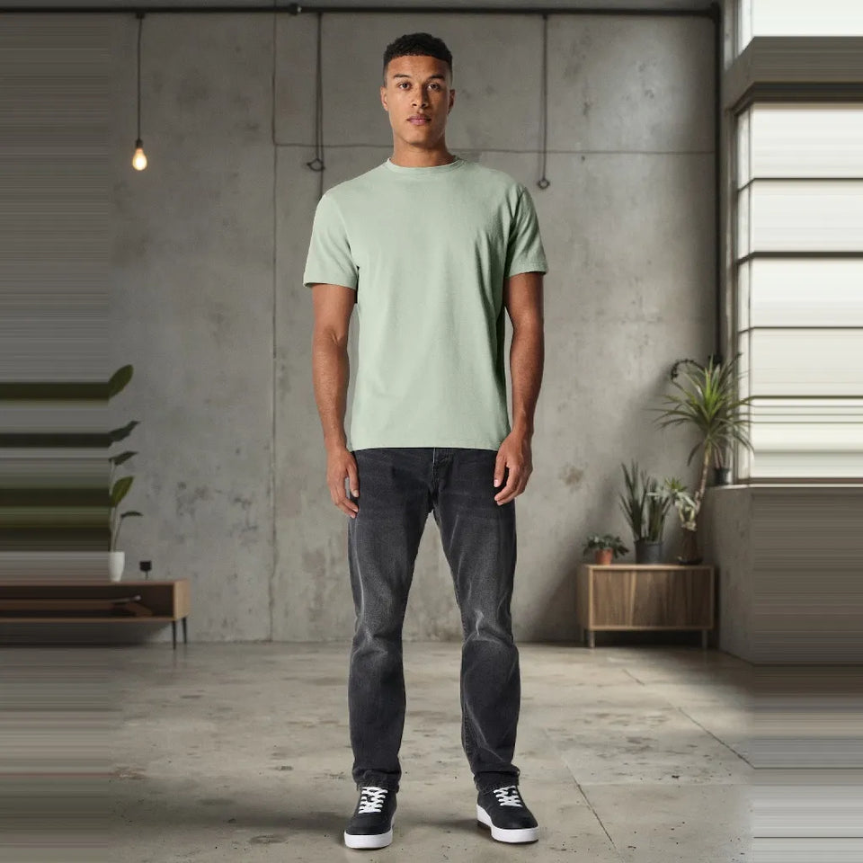 Sinsay Men's Light Green Plain Crew Neck T-Shirt