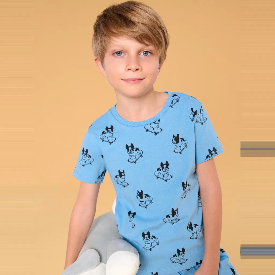 Sinsay Boy's Light Blue All-Over Printed Crew Neck T-Shirt