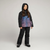 Girl wearing a multicolor hooded puffer ski jacket