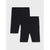 Two pairs of black cropped leggings or biker shorts arranged overlapping on a light gray background.