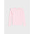 A light pink long-sleeve top for girls, featuring delicate ruffle trim along the shoulders and a ribbed texture, displayed flat against a light gray background.