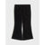 Black flared pants with a subtle glittery texture, shown flat against a light gray background.