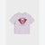 A light lavender short-sleeve t-shirt with a graphic print of a pink butterfly and the word 'DREAMS' in a gothic font on the front, displayed against a light gray background.