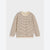 A beige and brown striped long-sleeve crewneck sweater with a small chest pocket, displayed flat against a light gray background.