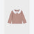 A toddler's long-sleeve knit top in dusty rose pink, featuring a contrasting white Peter Pan collar decorated with small embroidered bows and flowers.