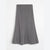 A heather gray knit midi skirt with a flared silhouette, shown flat against a plain white background.