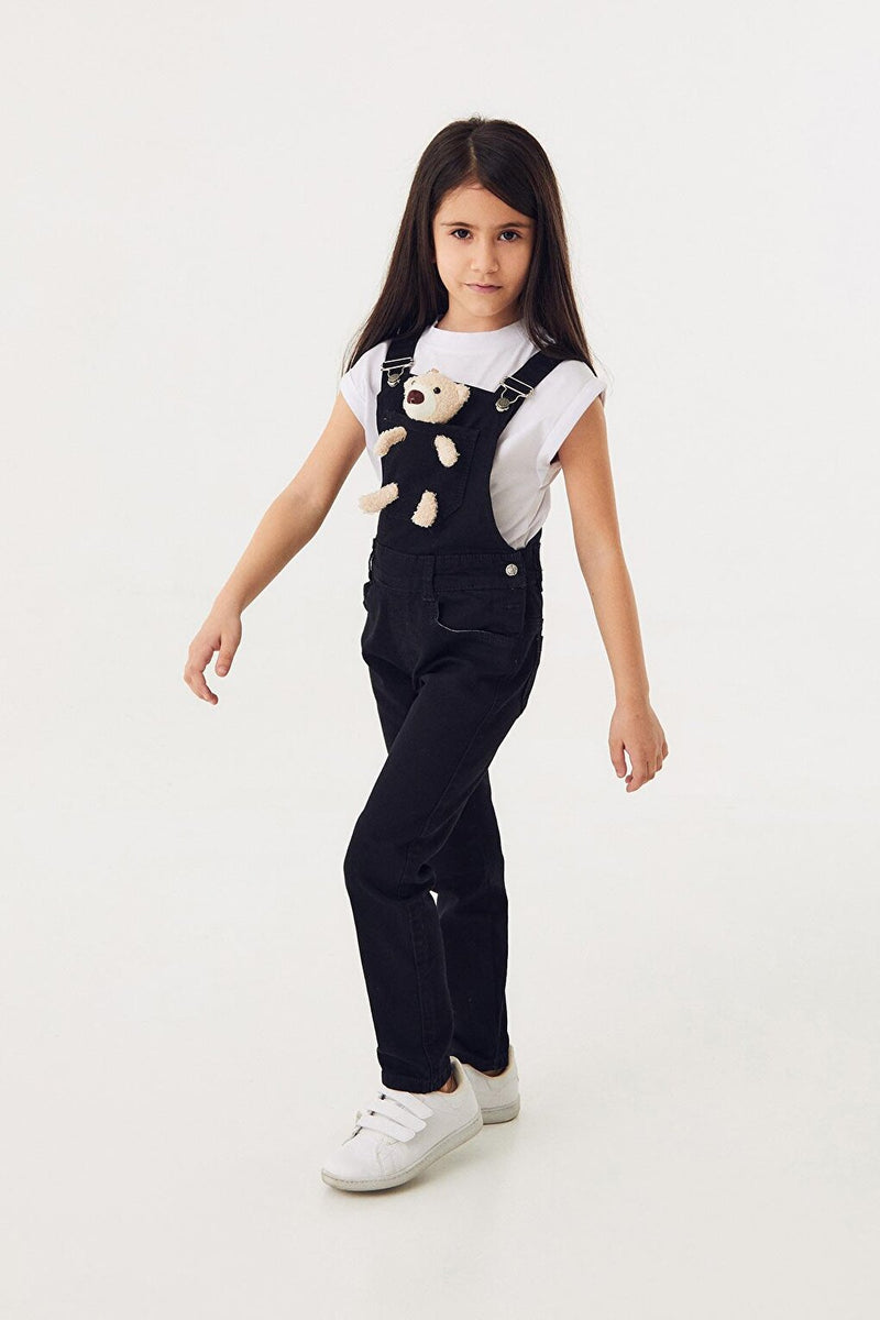 Sd Moda Girl's Black Teddy Bear Detailed Overall 179947 – Superdokan