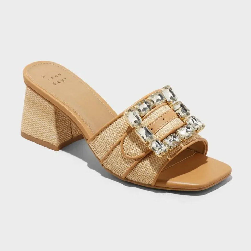 A New Day Women's Beige Kathleen Raffia Buckle Heels tuscany Sandals | A New Day In Lebanon