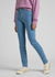 Person wearing blue jeans and a pink sweatshirt on a light gray background