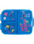 Blue compartmentalized container with cartoon character design on a white background