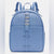 Blue backpack with 'DKNY' logo on a light gray background