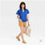 Knox Rose Women's Blue Short Sleeve V-Neck Woven Eyelet Top | Knox Rose In Lebanon