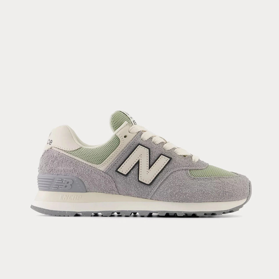 New Balance Women's Grey & Green 574 Suede Trainers Sneakers