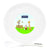 White plate with cartoon design and 'Optimal' branding on a white background