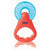Red and blue baby teether with 'Optimal' branding on a white background