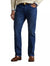 Person wearing blue pants and brown shoes on a white background
