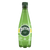 Green Perrier bottle on a white background
