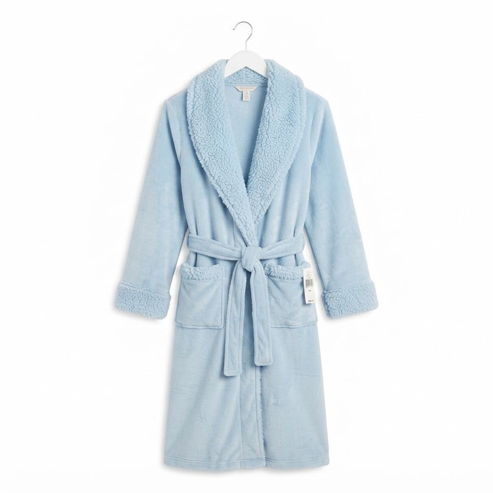 Charter Club Women's Blue Debossed Long Sleeve Plush Sleep Robe
