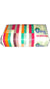 Roll of colorful paper towels with a brand logo on a clear surface.