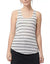 Woman wearing a black and white striped tank top on a white background