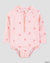 Pink flamingo-patterned swimsuit on a gray background