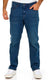 Person wearing blue jeans and white sneakers on a white background