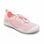 Pink sneaker with white sole on a light gray background