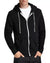 Black hoodie with white drawstrings worn by a person on a white background
