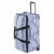 A light blue and white camouflage rolling duffel bag with black straps, zippers, and handle, shown on a plain white background.