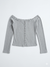 Even & Odd Women's Gray Ribbed Long Sleeve Buttoned Off Shoulder Blouse|Even & Odd In Lebanon