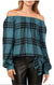 Vince Camuto Women's Deep Forest Metallic Plaid Off the Shoulder Top | Vince Camuto In Lebanon