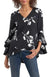 Vince Camuto Women's Black Floral Whisper Printed Flutter-Sleeve Blouse | Vince Camuto In Lebanon