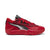 Red and black athletic shoe on a white background