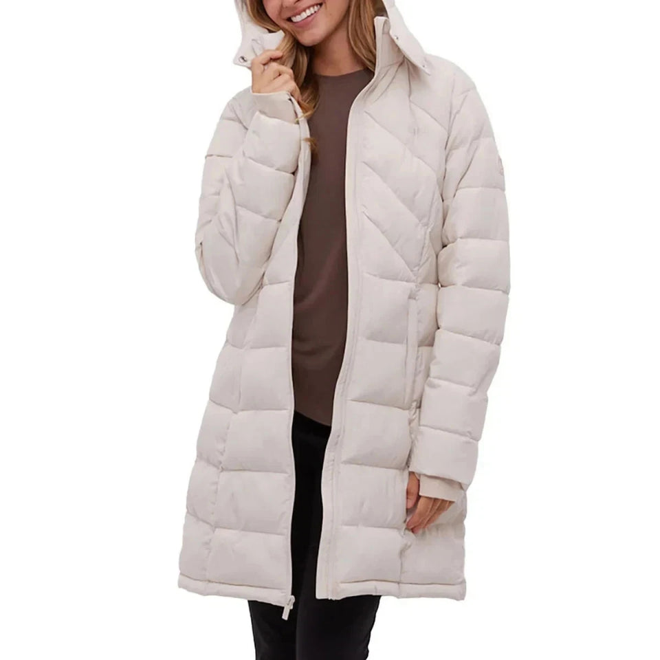Bench Women's Cream Hooded Long Puffer Coat